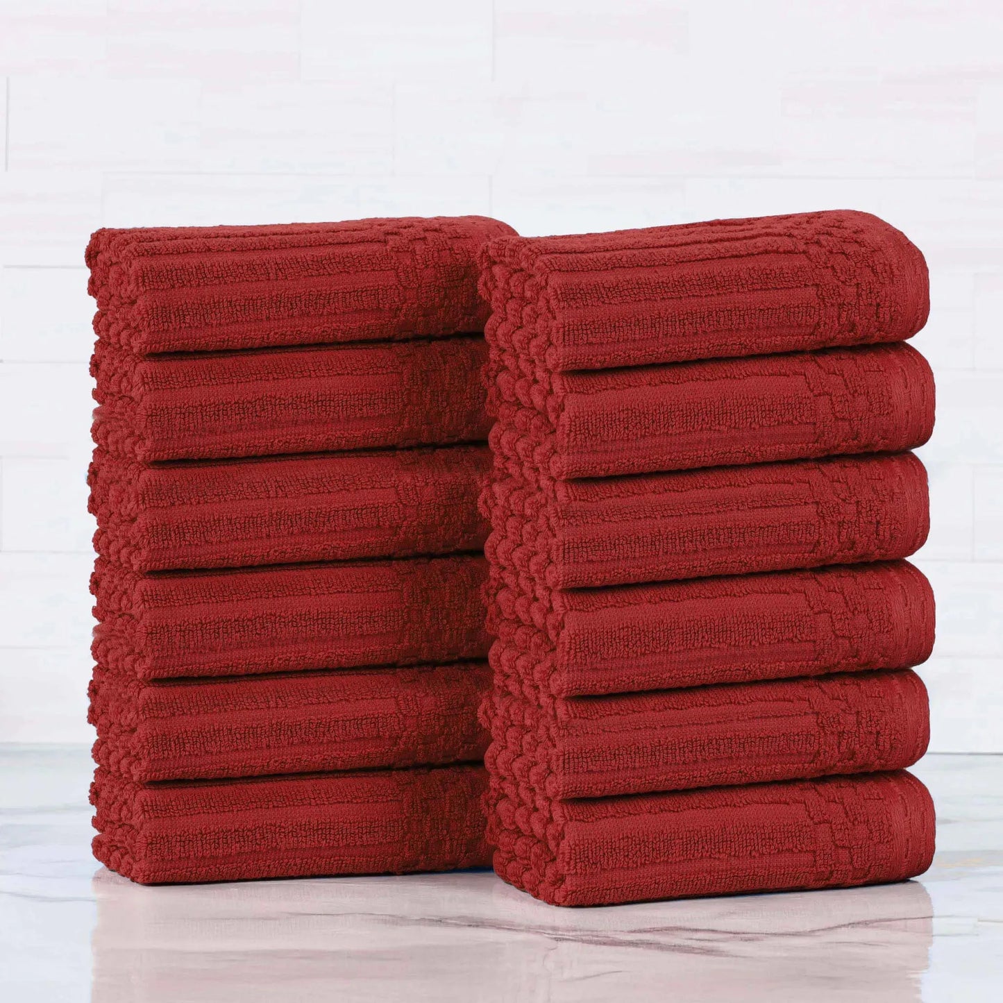 Soho Ribbed Cotton Absorbent Face Towel / Washcloth Set of 12