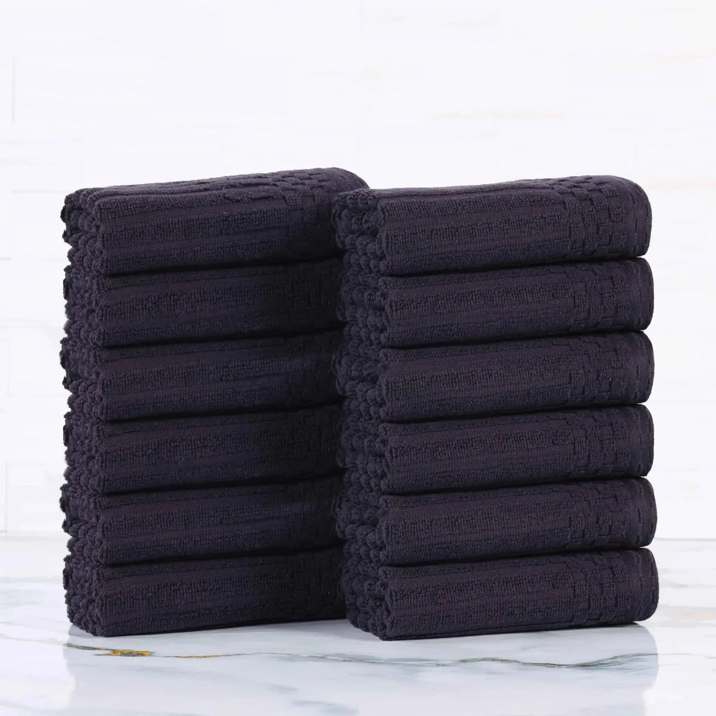 Soho Ribbed Cotton Absorbent Face Towel / Washcloth Set of 12