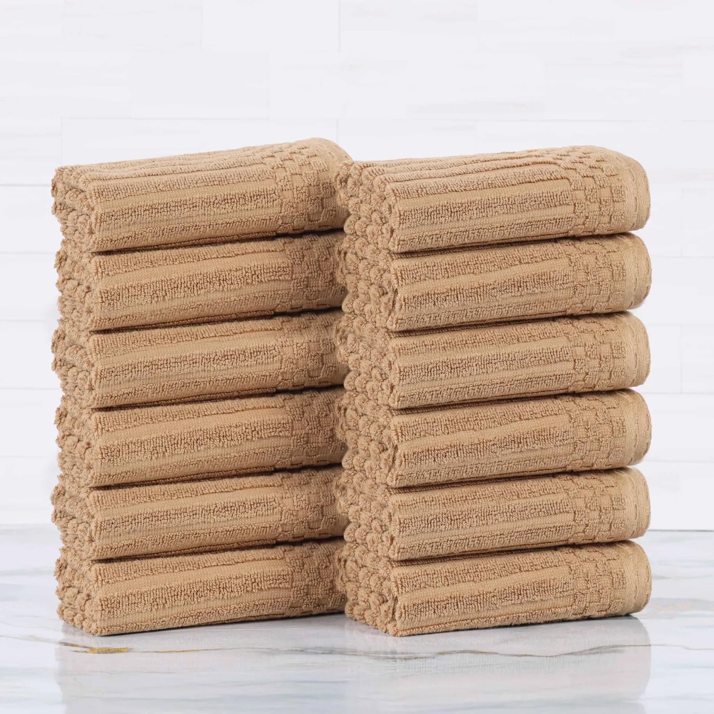 Soho Ribbed Cotton Absorbent Face Towel / Washcloth Set of 12