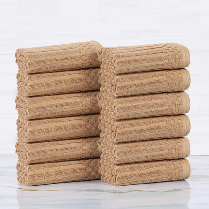 Soho Ribbed Cotton Absorbent Face Towel / Washcloth Set of 12