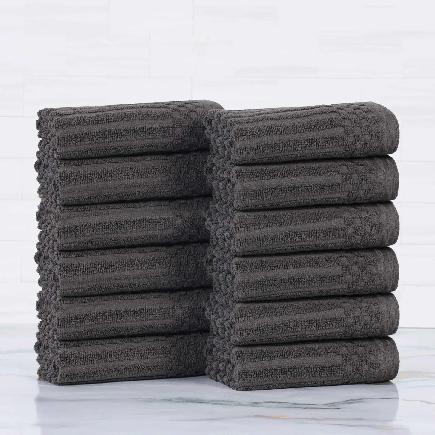 Soho Ribbed Cotton Absorbent Face Towel / Washcloth Set of 12