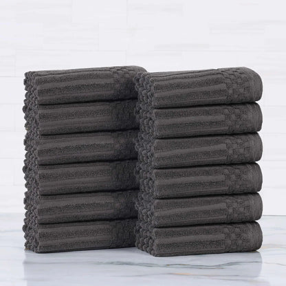 Soho Ribbed Cotton Absorbent Face Towel / Washcloth Set of 12
