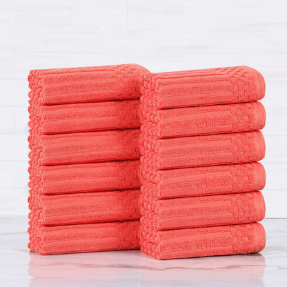 Soho Ribbed Cotton Absorbent Face Towel / Washcloth Set of 12