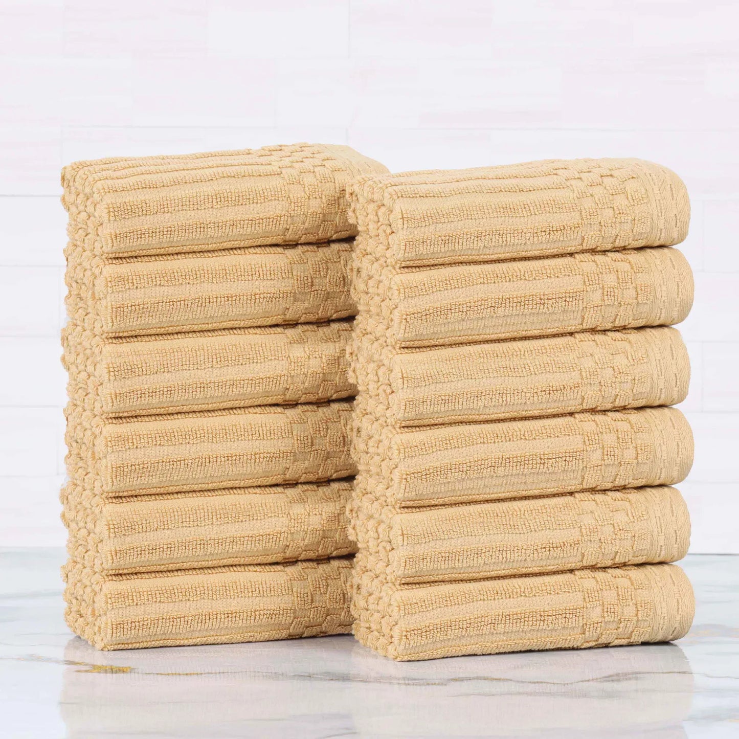 Soho Ribbed Cotton Absorbent Face Towel / Washcloth Set of 12