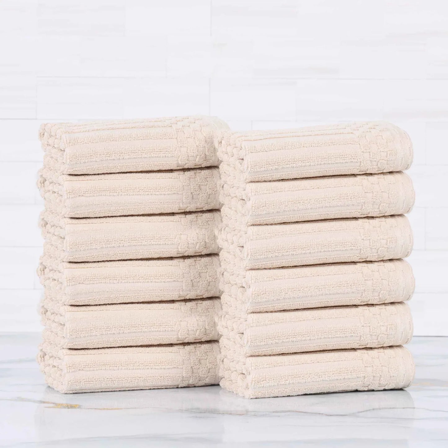 Soho Ribbed Cotton Absorbent Face Towel / Washcloth Set of 12