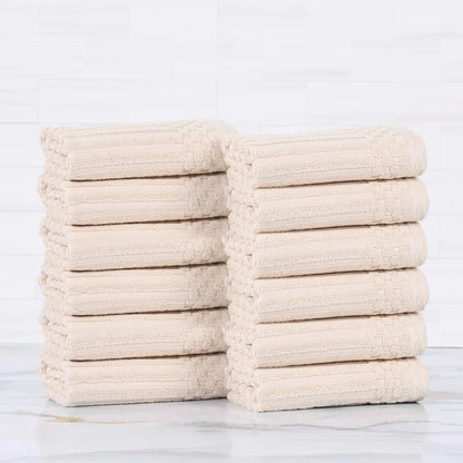 Soho Ribbed Cotton Absorbent Face Towel / Washcloth Set of 12