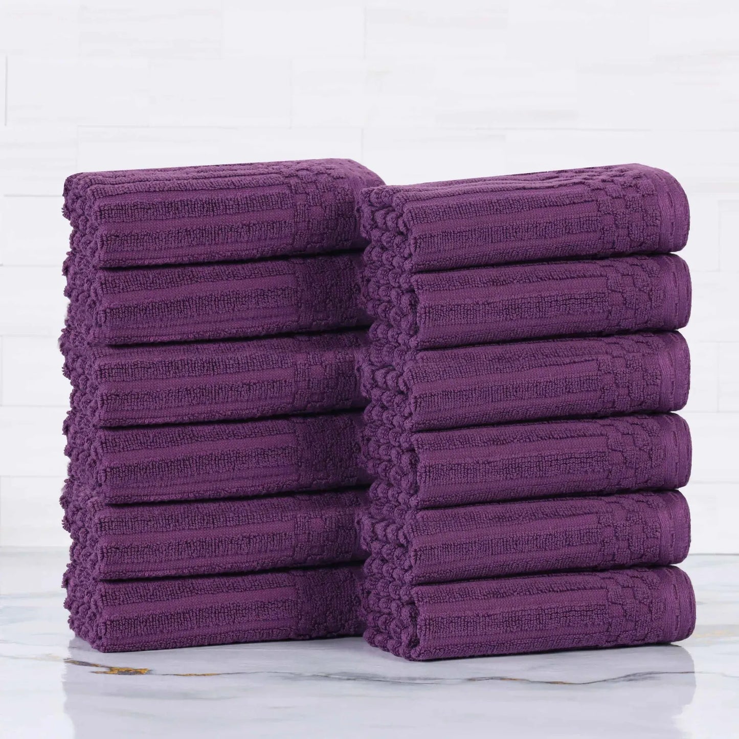 Soho Ribbed Cotton Absorbent Face Towel / Washcloth Set of 12