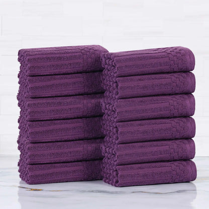 Soho Ribbed Cotton Absorbent Face Towel / Washcloth Set of 12