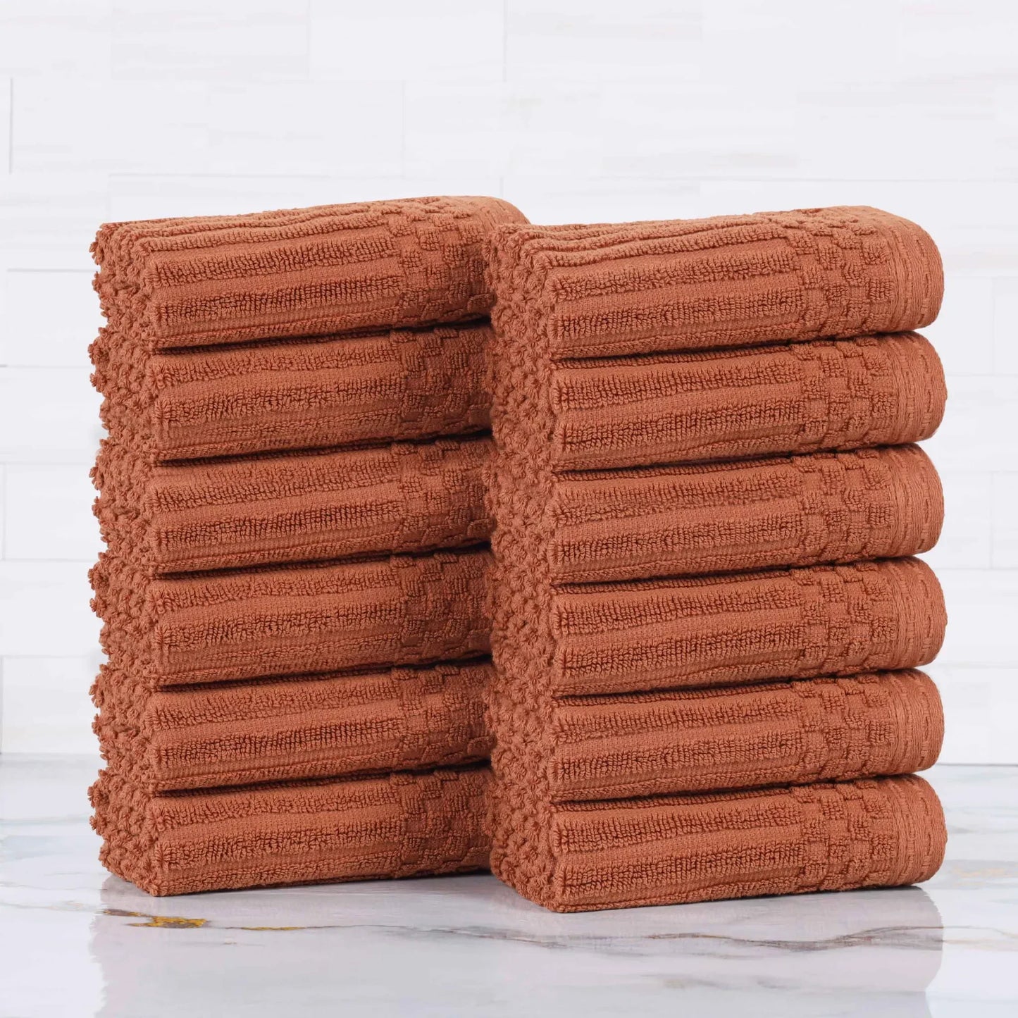 Soho Ribbed Cotton Absorbent Face Towel / Washcloth Set of 12