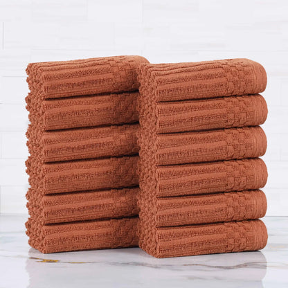 Soho Ribbed Cotton Absorbent Face Towel / Washcloth Set of 12