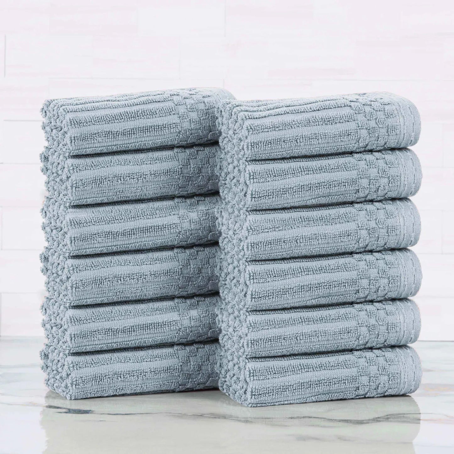 Soho Ribbed Cotton Absorbent Face Towel / Washcloth Set of 12