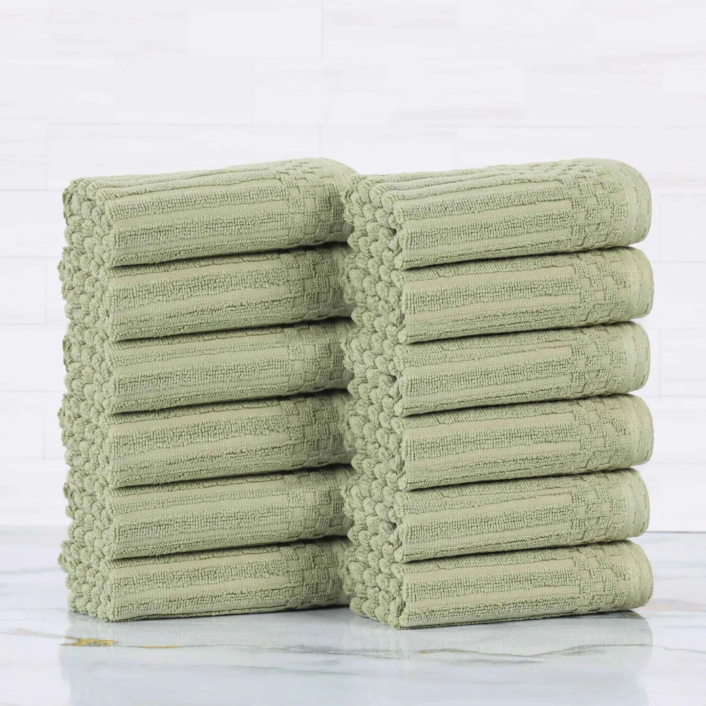 Soho Ribbed Cotton Absorbent Face Towel / Washcloth Set of 12