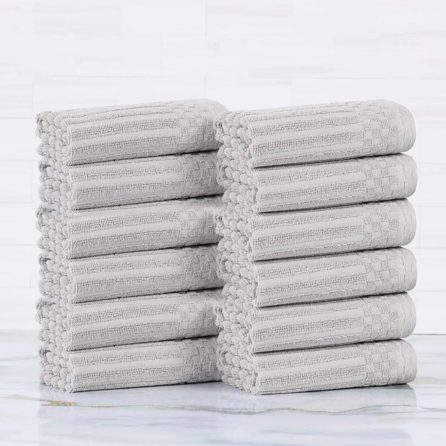 Soho Ribbed Cotton Absorbent Face Towel / Washcloth Set of 12