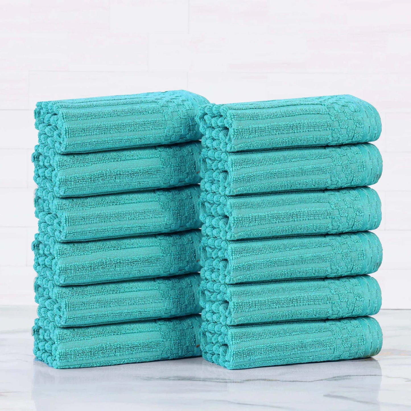 Soho Ribbed Cotton Absorbent Face Towel / Washcloth Set of 12