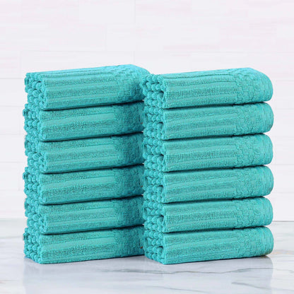 Soho Ribbed Cotton Absorbent Face Towel / Washcloth Set of 12