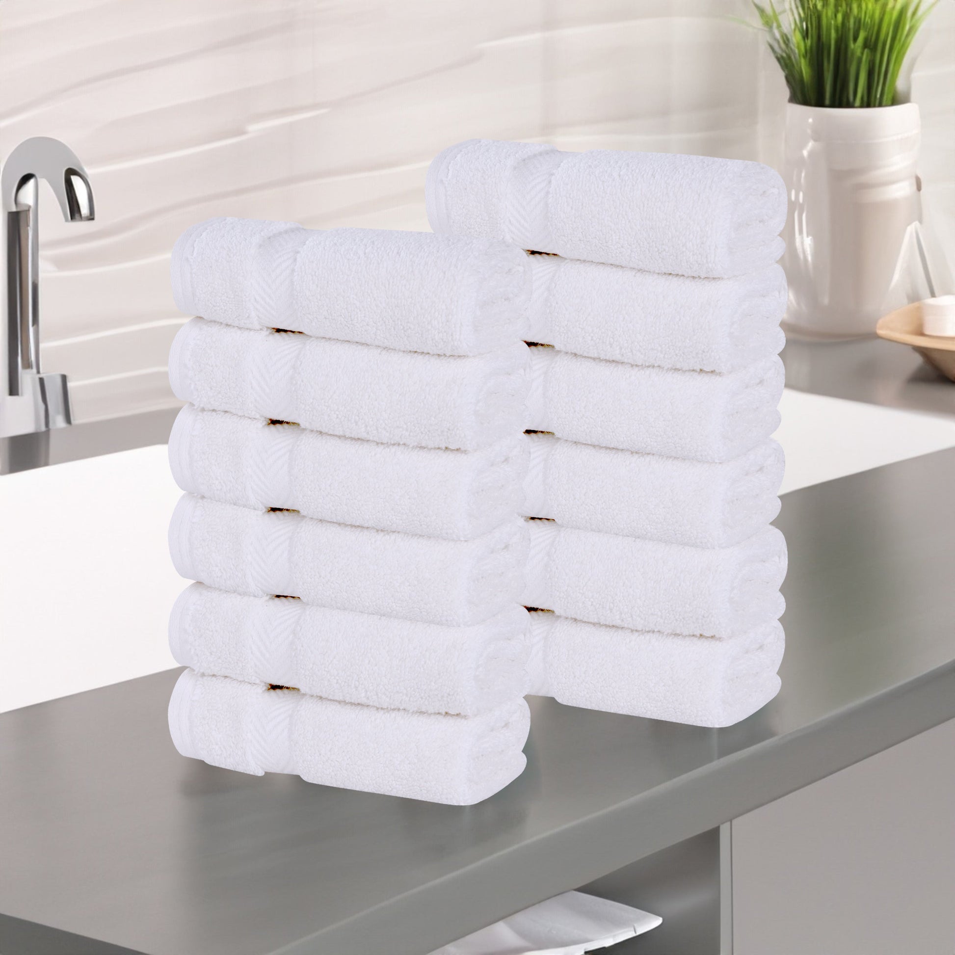 Zero Twist Cotton Ultra-Soft Absorbent Face Towel Washcloth - White