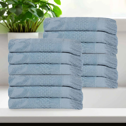 Rolla Cotton Geometric Jacquard Plush Face Towel Washcloth Set of 12