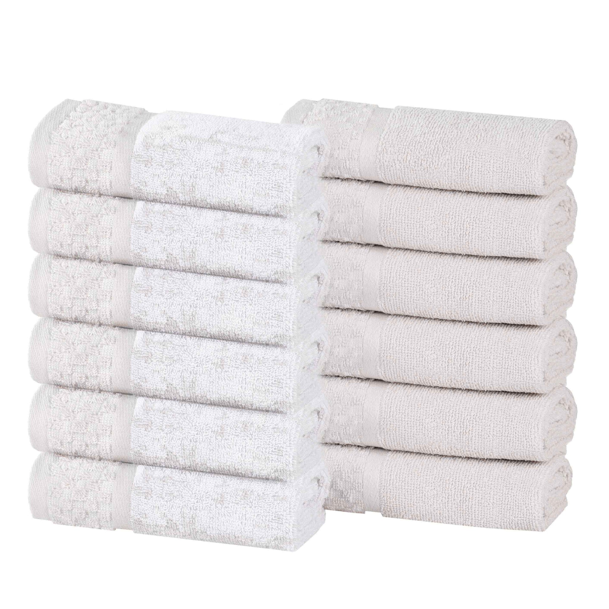 Lodie Cotton Jacquard Solid and Two-Toned Face Towel Washcloth Set of 12 - Stone-White