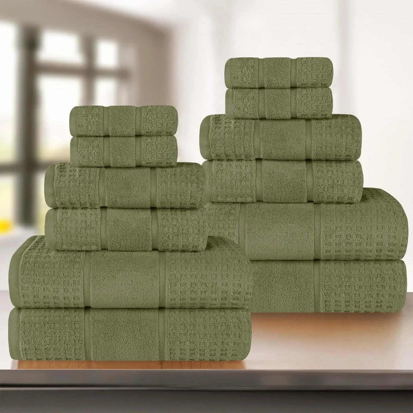 Napa Zero Twist Cotton Solid Waffle Honeycomb 12 Piece Towel Set