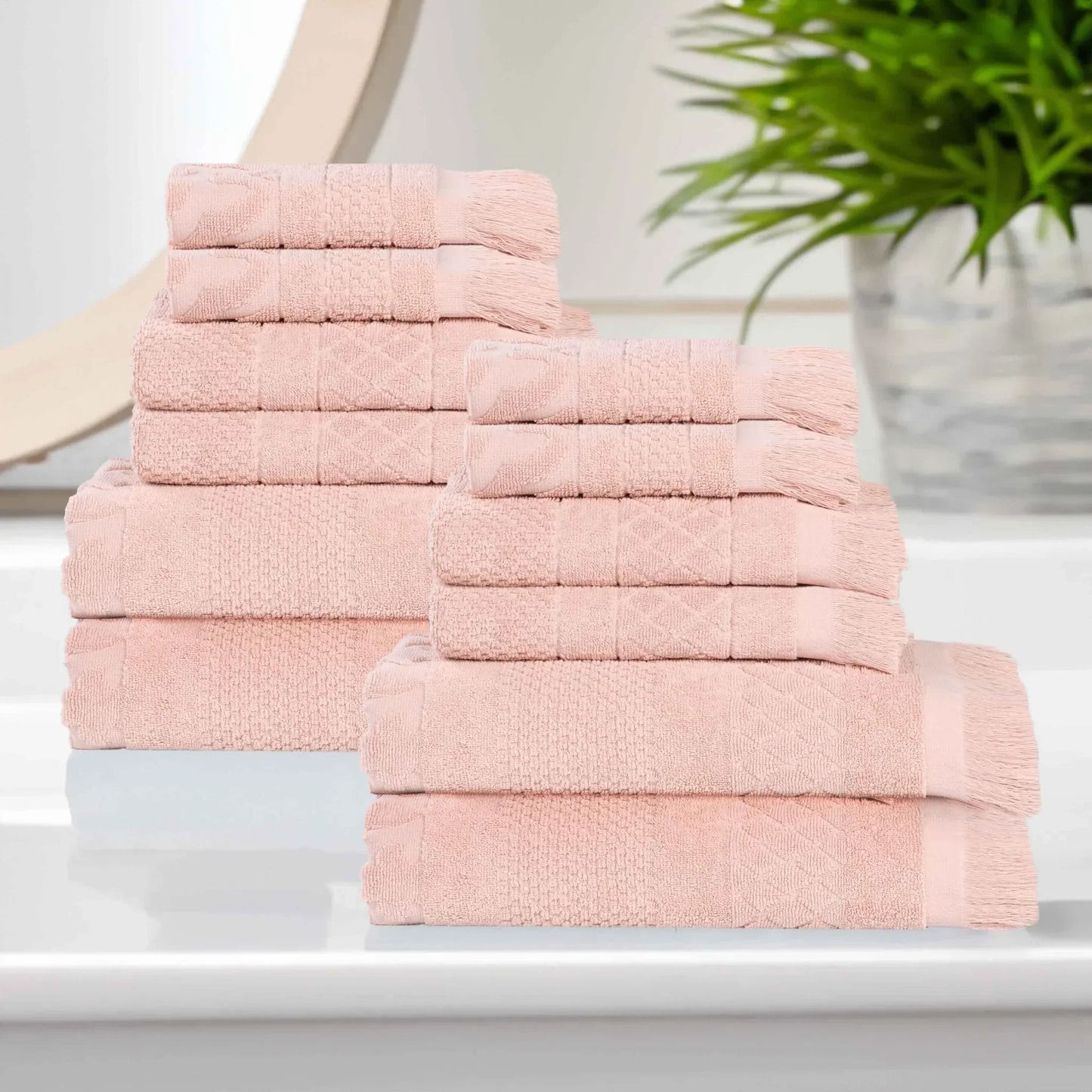 Rolla Cotton Geometric Jacquard Plush Soft Absorbent 12 Piece Towel Set