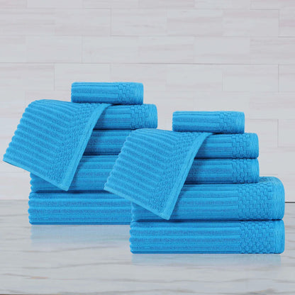 Ribbed Textured Cotton Medium Weight 12 Piece Towel Set