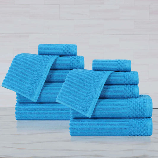 Ribbed Textured Cotton Medium Weight 12 Piece Towel Set