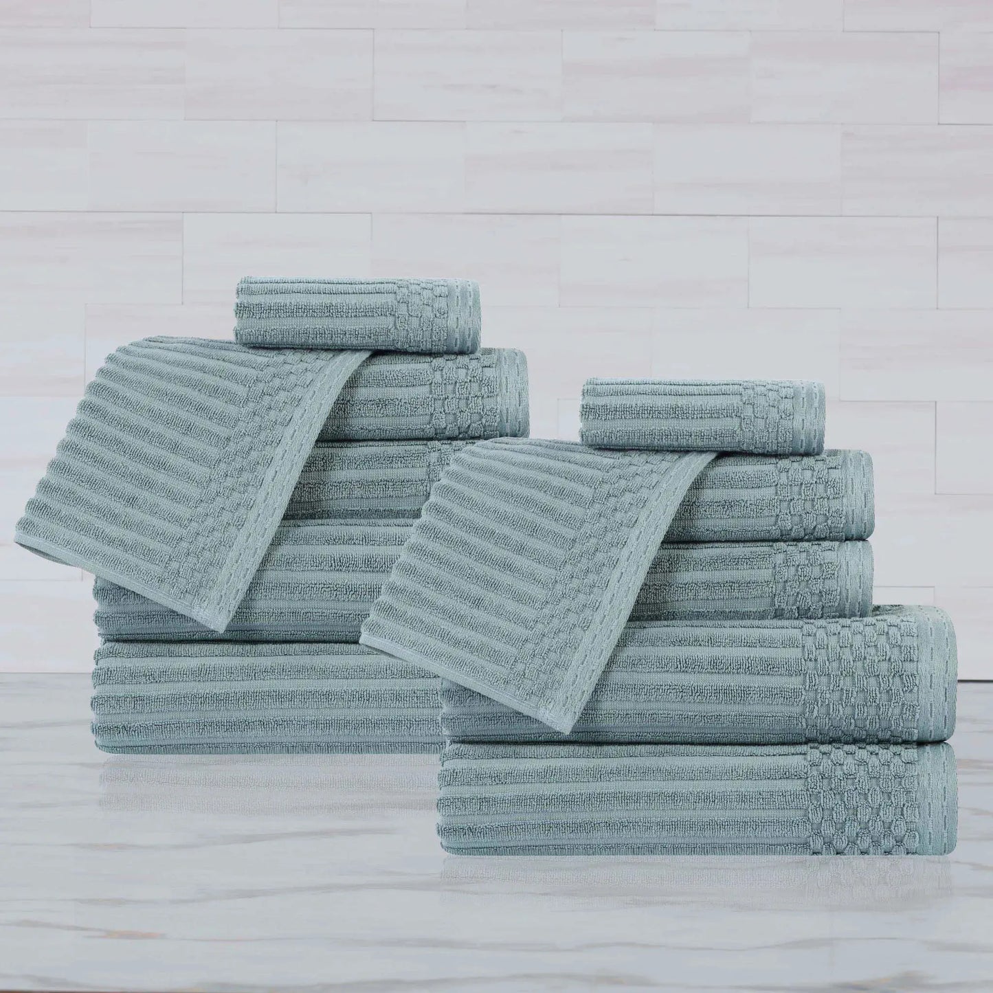 Ribbed Textured Cotton Medium Weight 12 Piece Towel Set