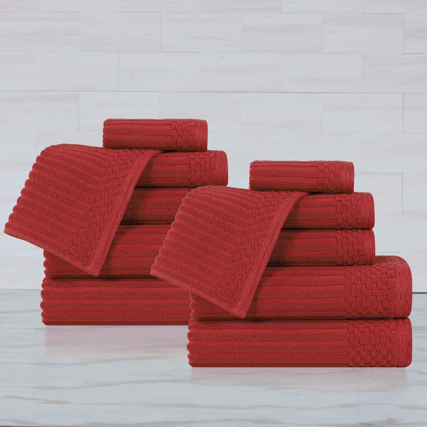 Ribbed Textured Cotton Medium Weight 12 Piece Towel Set