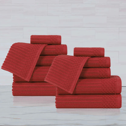 Ribbed Textured Cotton Medium Weight 12 Piece Towel Set