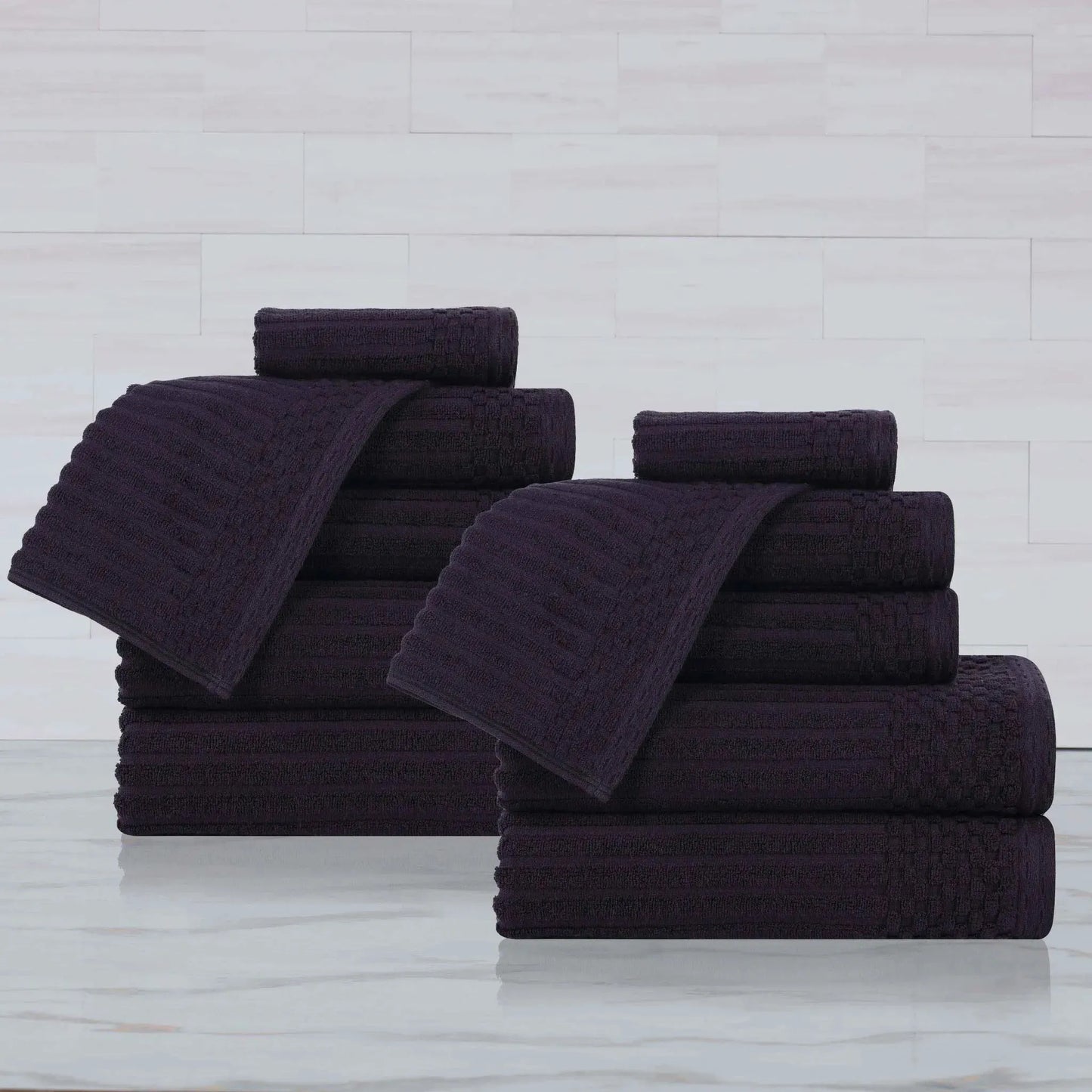 Ribbed Textured Cotton Medium Weight 12 Piece Towel Set