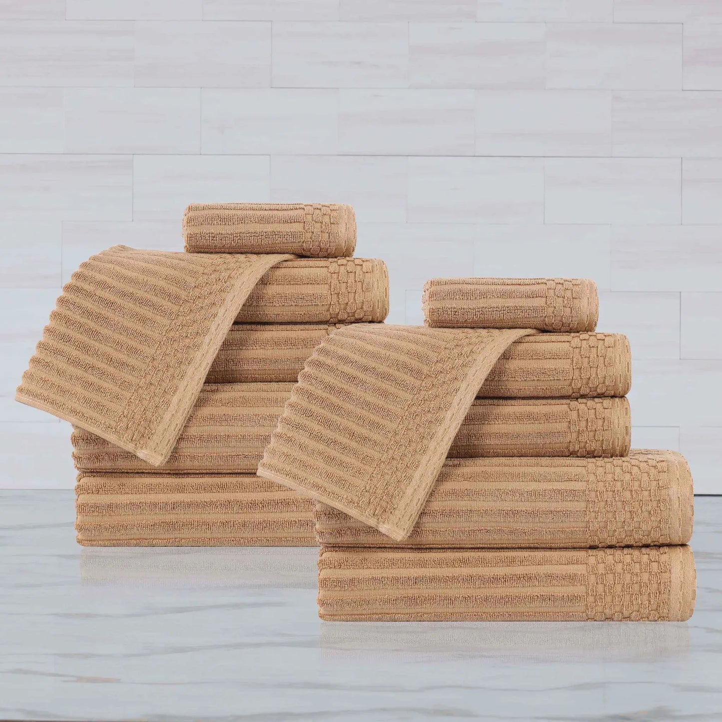 Ribbed Textured Cotton Medium Weight 12 Piece Towel Set