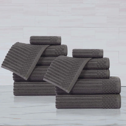 Ribbed Textured Cotton Medium Weight 12 Piece Towel Set