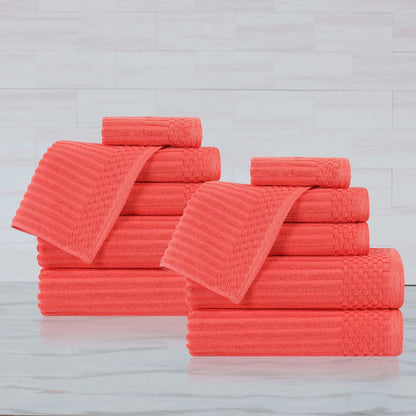 Ribbed Textured Cotton Medium Weight 12 Piece Towel Set