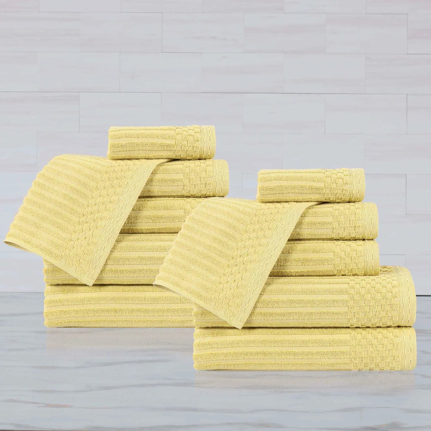Ribbed Textured Cotton Medium Weight 12 Piece Towel Set