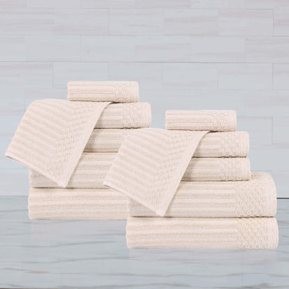 Ribbed Textured Cotton Medium Weight 12 Piece Towel Set