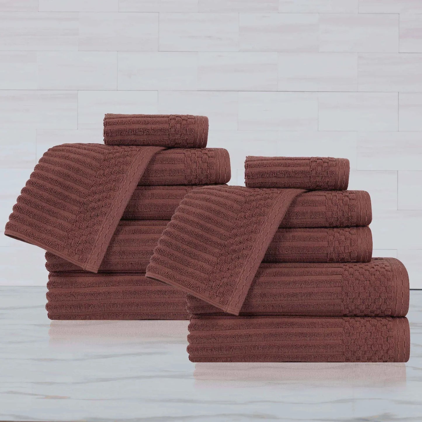 Ribbed Textured Cotton Medium Weight 12 Piece Towel Set