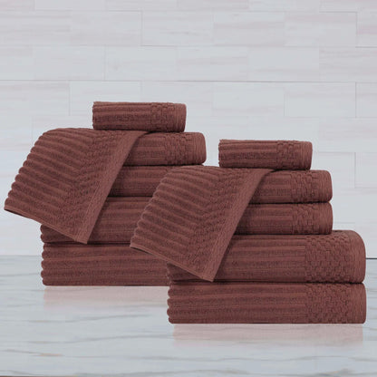 Ribbed Textured Cotton Medium Weight 12 Piece Towel Set
