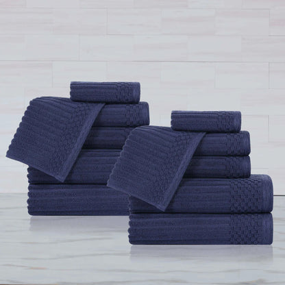 Ribbed Textured Cotton Medium Weight 12 Piece Towel Set