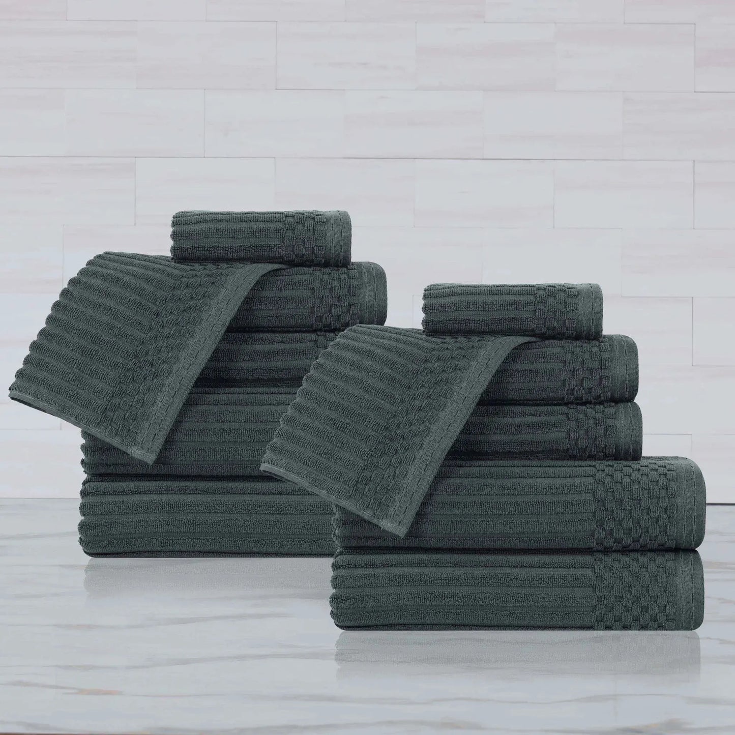 Ribbed Textured Cotton Medium Weight 12 Piece Towel Set