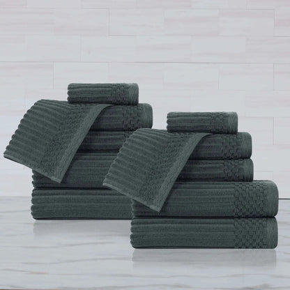 Ribbed Textured Cotton Medium Weight 12 Piece Towel Set