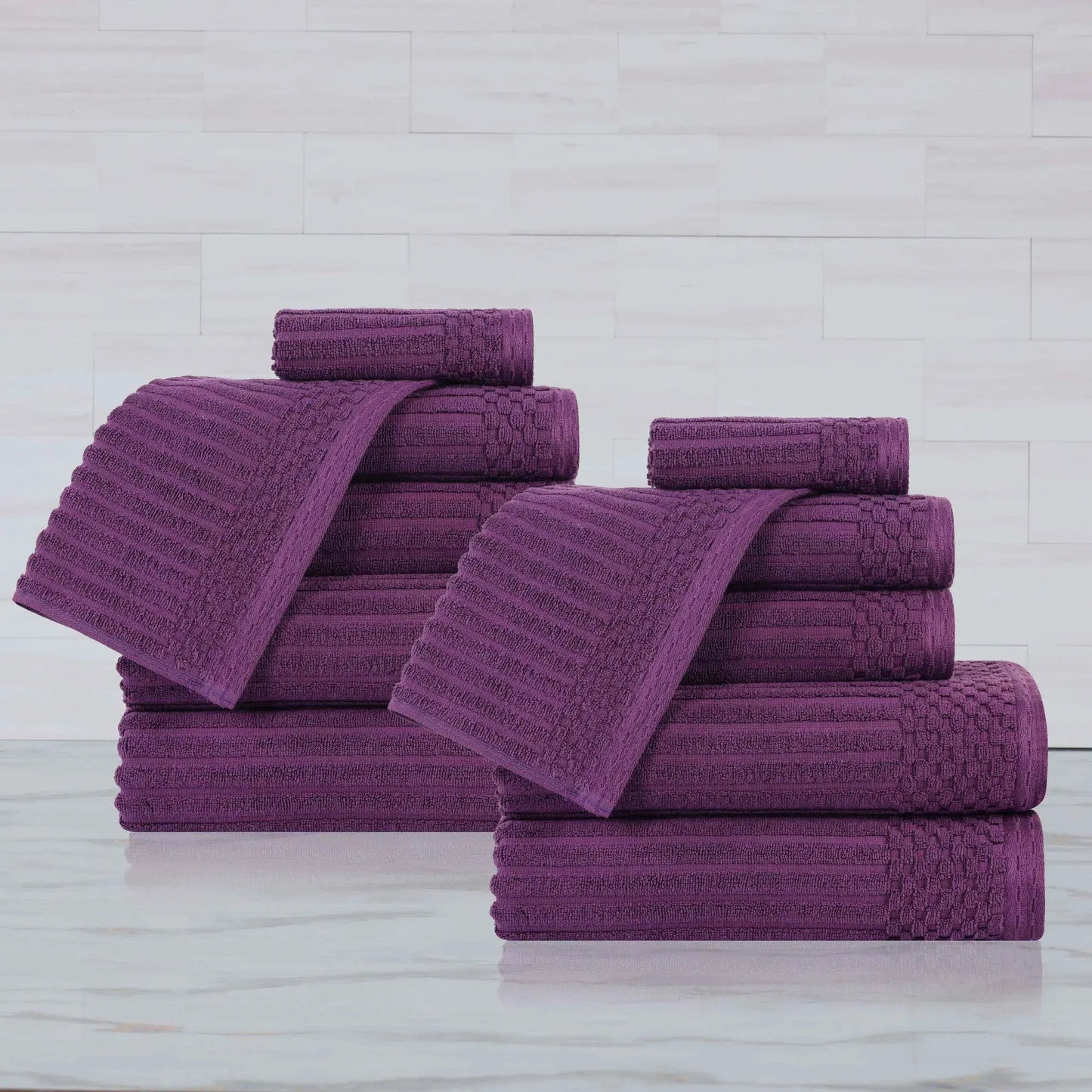 Ribbed Textured Cotton Medium Weight 12 Piece Towel Set