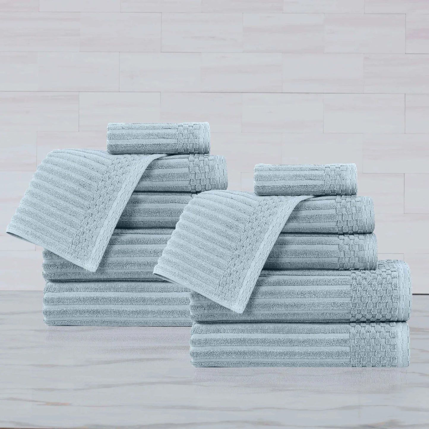 Ribbed Textured Cotton Medium Weight 12 Piece Towel Set