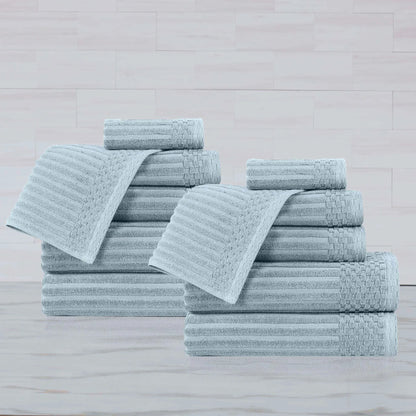 Ribbed Textured Cotton Medium Weight 12 Piece Towel Set