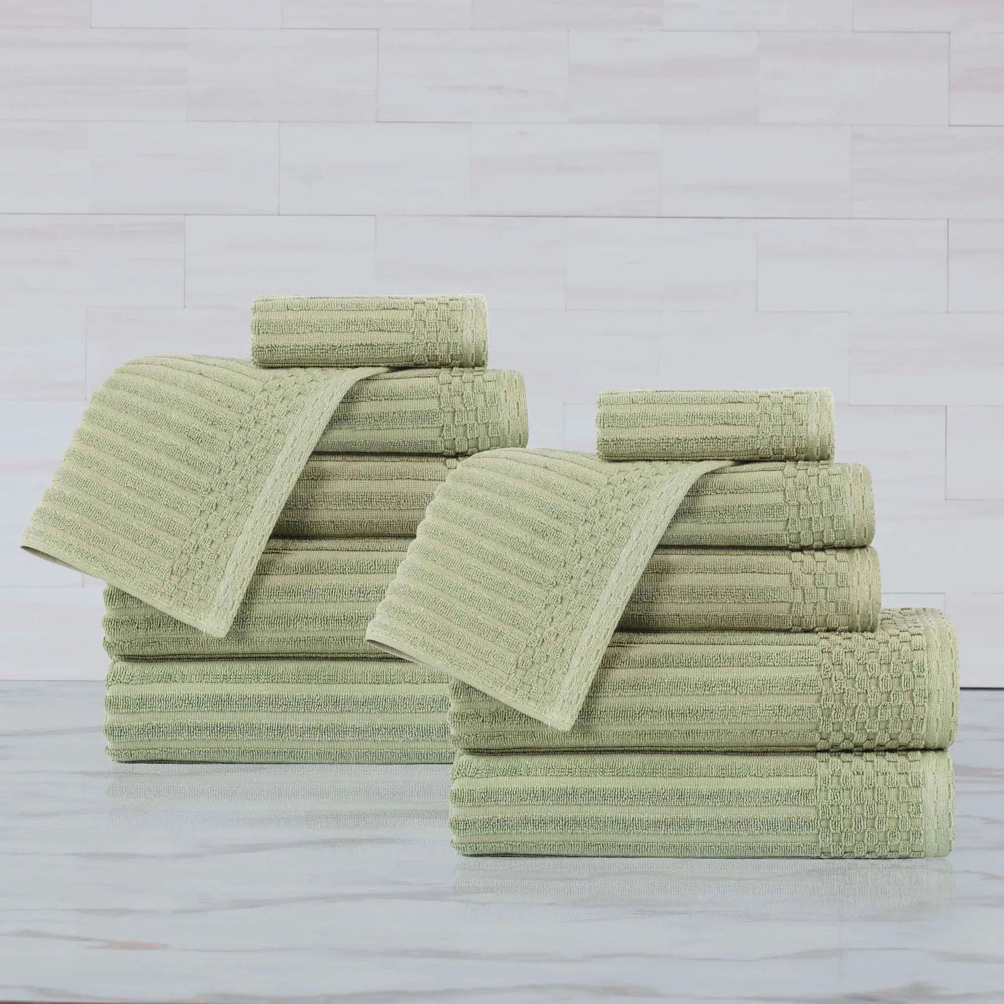 Ribbed Textured Cotton Medium Weight 12 Piece Towel Set