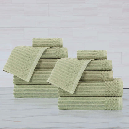 Ribbed Textured Cotton Medium Weight 12 Piece Towel Set