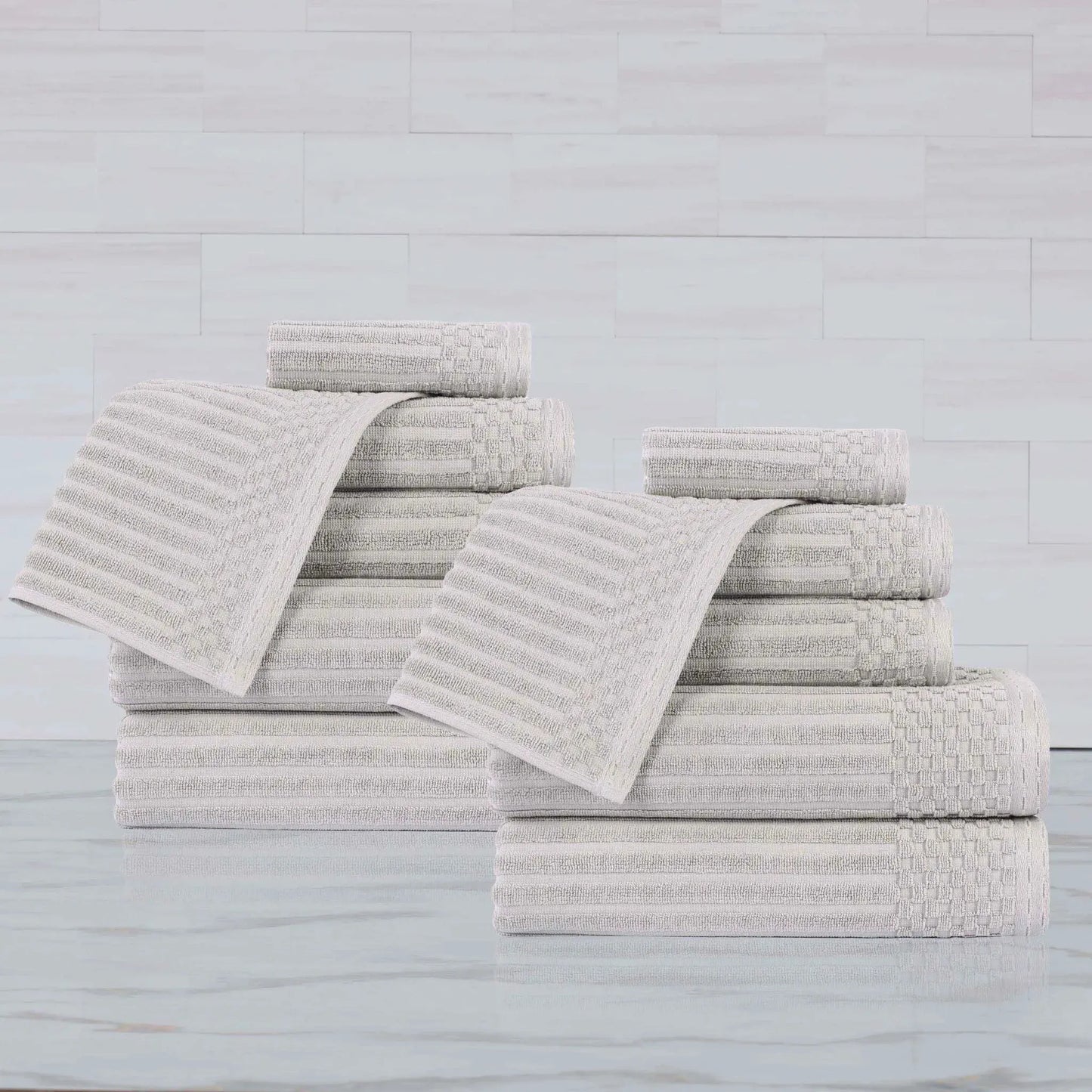 Ribbed Textured Cotton Medium Weight 12 Piece Towel Set