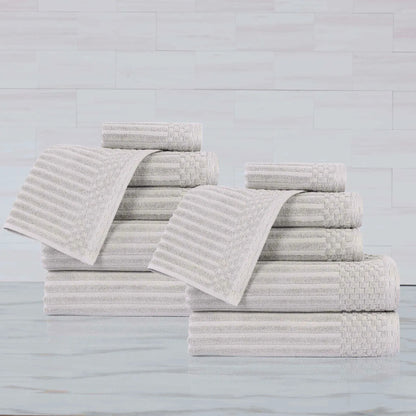 Ribbed Textured Cotton Medium Weight 12 Piece Towel Set