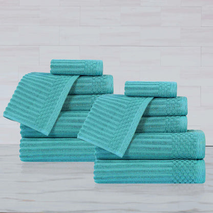 Ribbed Textured Cotton Medium Weight 12 Piece Towel Set