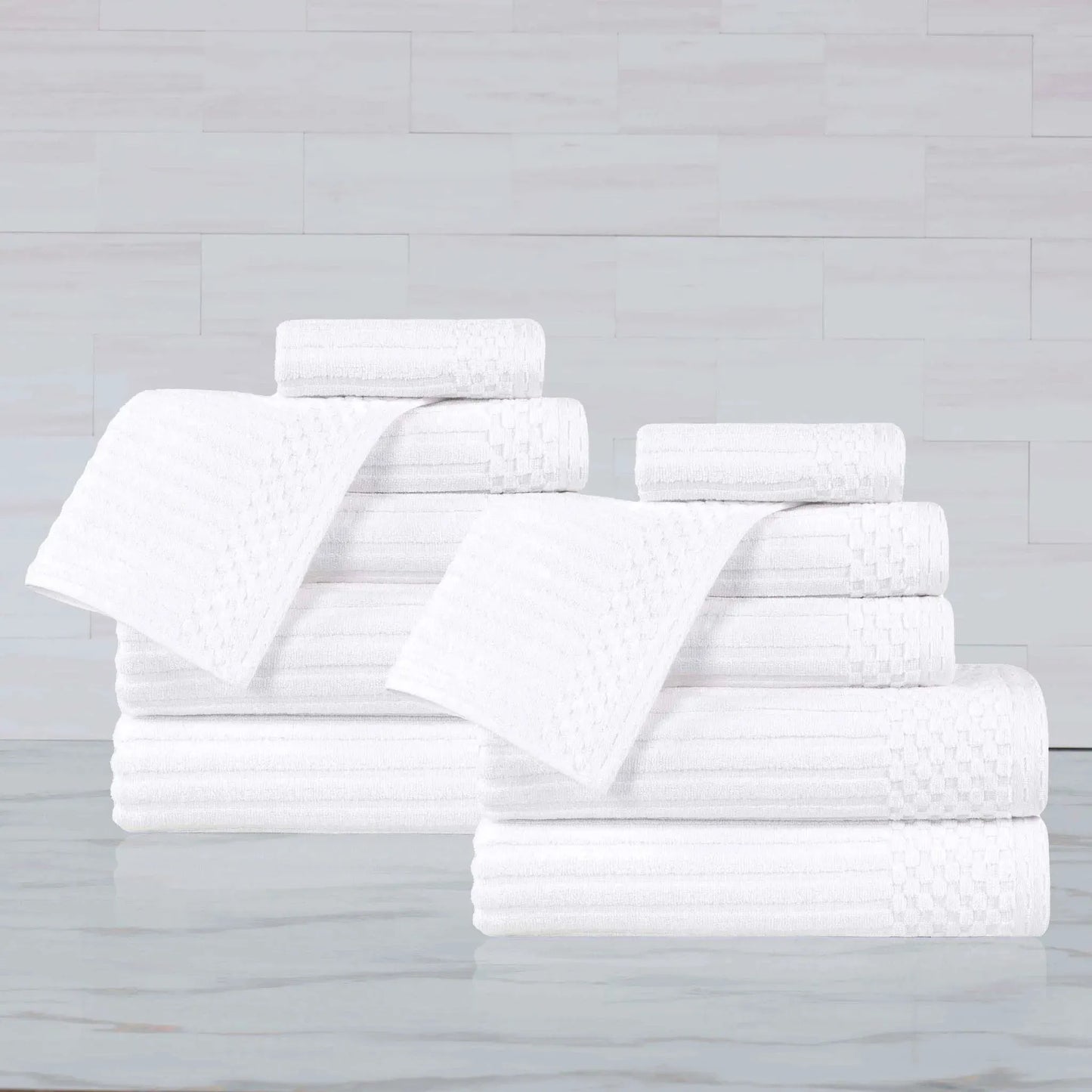 Ribbed Textured Cotton Medium Weight 12 Piece Towel Set
