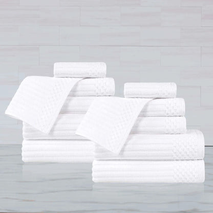 Ribbed Textured Cotton Medium Weight 12 Piece Towel Set
